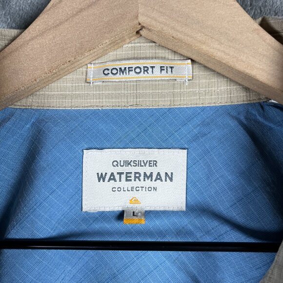Quiksilver Waterman Shirt Men’s Beige Short Sleeve Button Down Casual - Size L - Picture 3 of 8